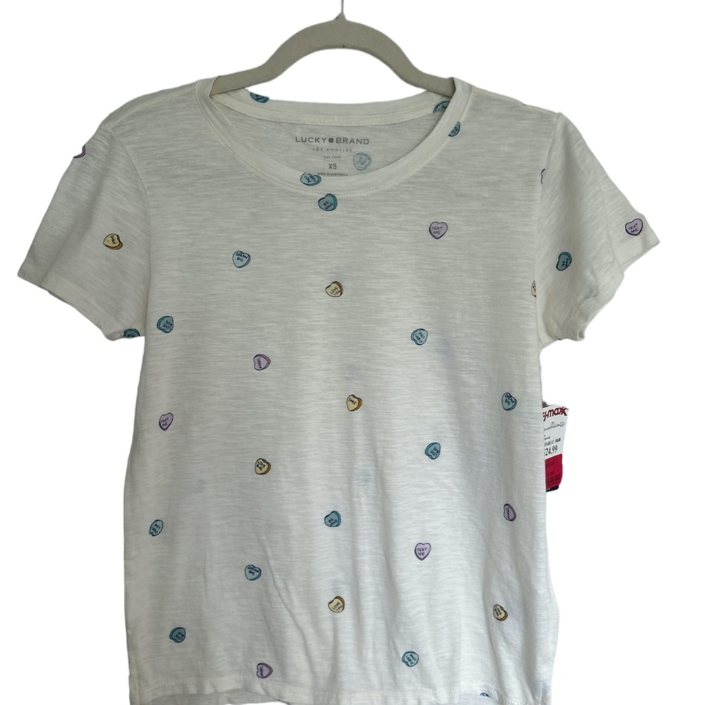 Lucky Brand Heart Print Women's T-shirt Size XS